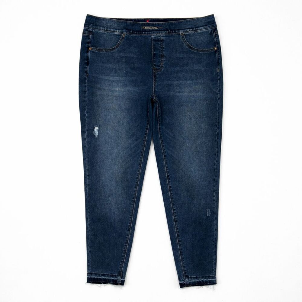 Spanx Jean-ish Leggings Jeans Size Large Blue Distressed Elastic Waist Ankle